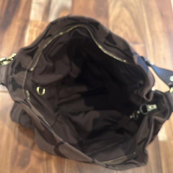 Coach Carly Brown Canvas Leather Trim Turnlock Zipper Closure Hobo Shoulder Bag - Picture 6 of 15